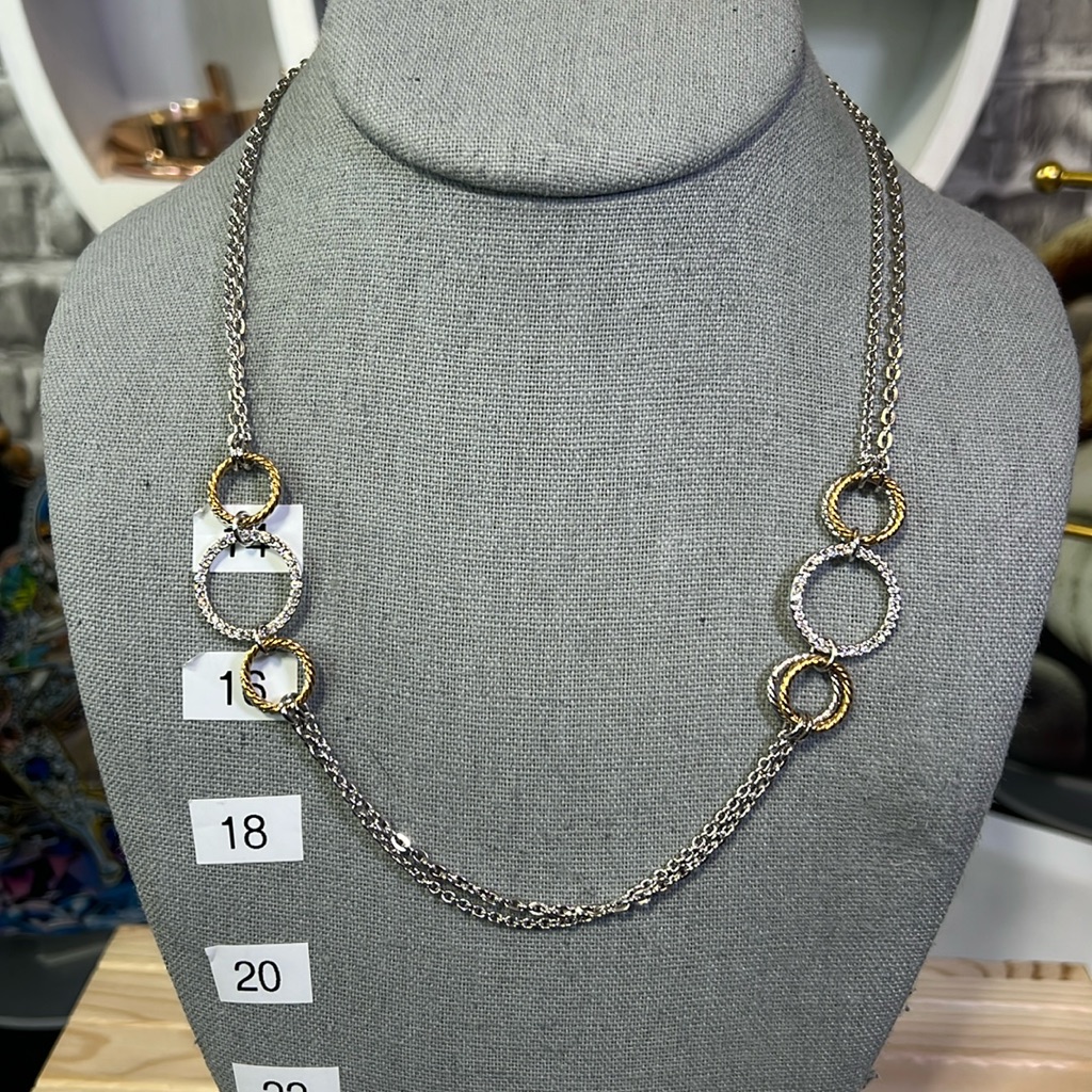 Touchstone Crystal Silver & Gold Circles Necklace